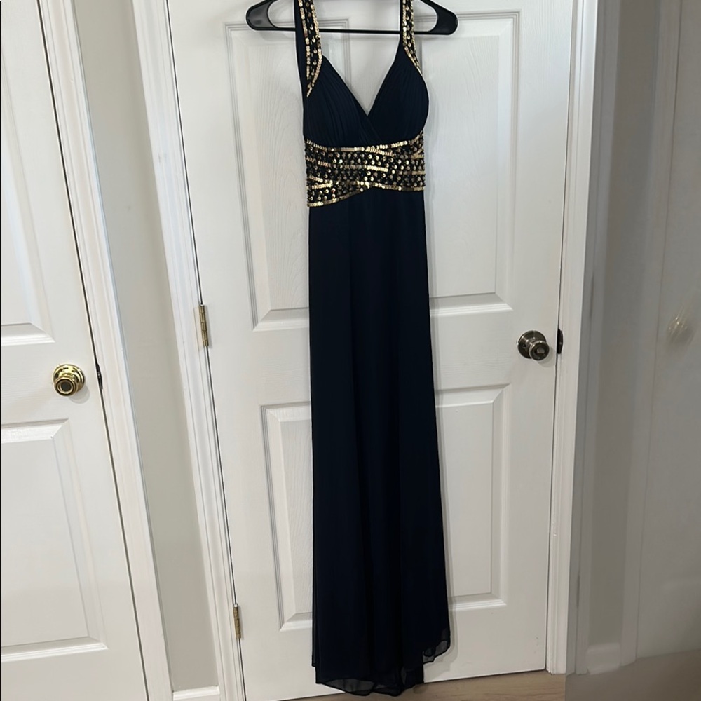Elegant Navy and Gold Evening Gown / Prom Dress
